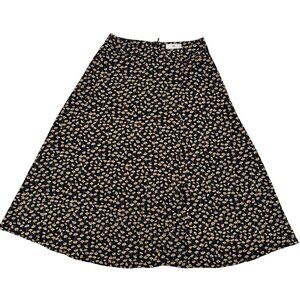 RR Womens Black Floral Wrap Front Zipper Midi A-Line Skirt Size 4